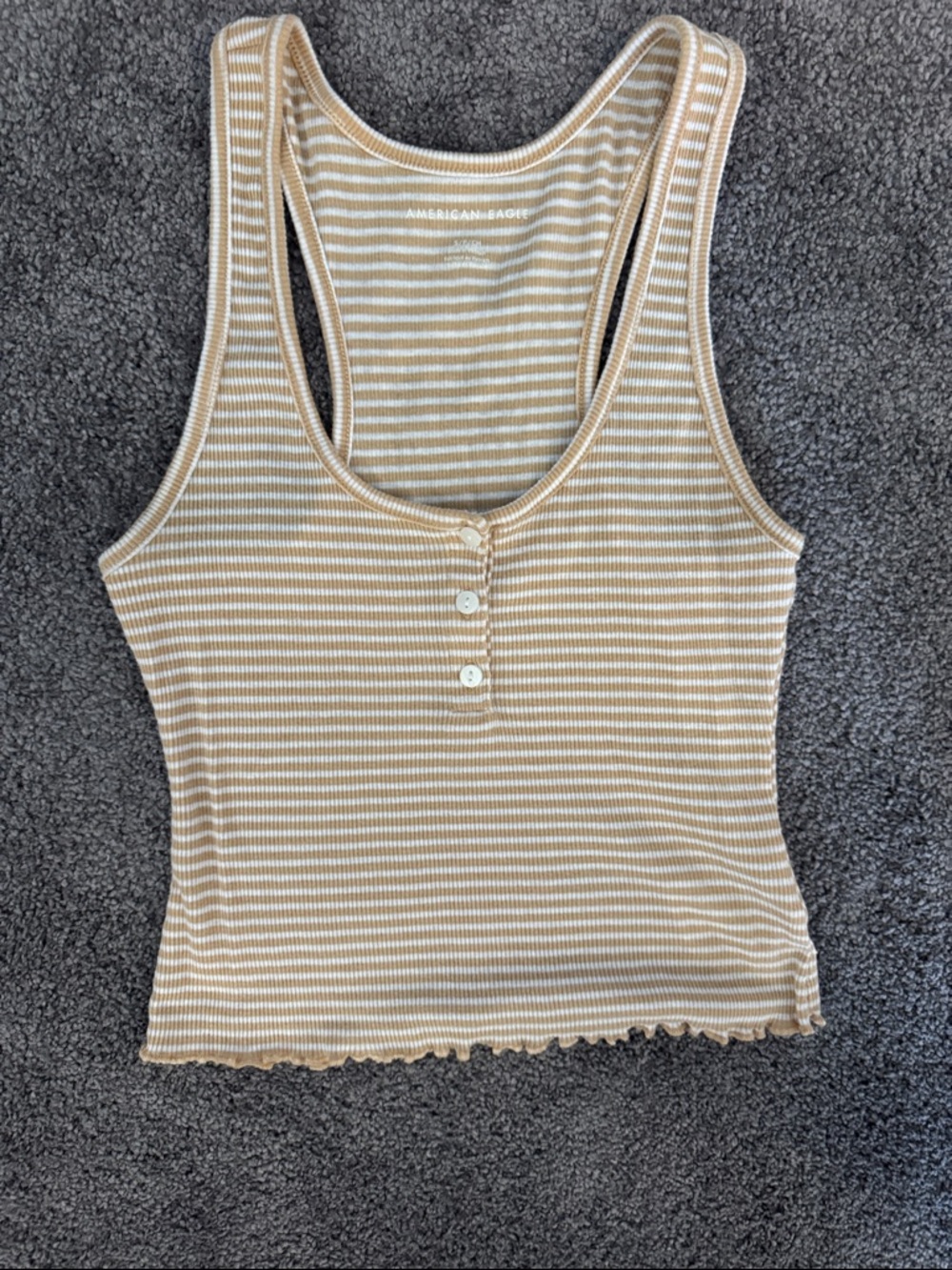 American Eagle tan & White Striped Ribbed Henley Tank size S